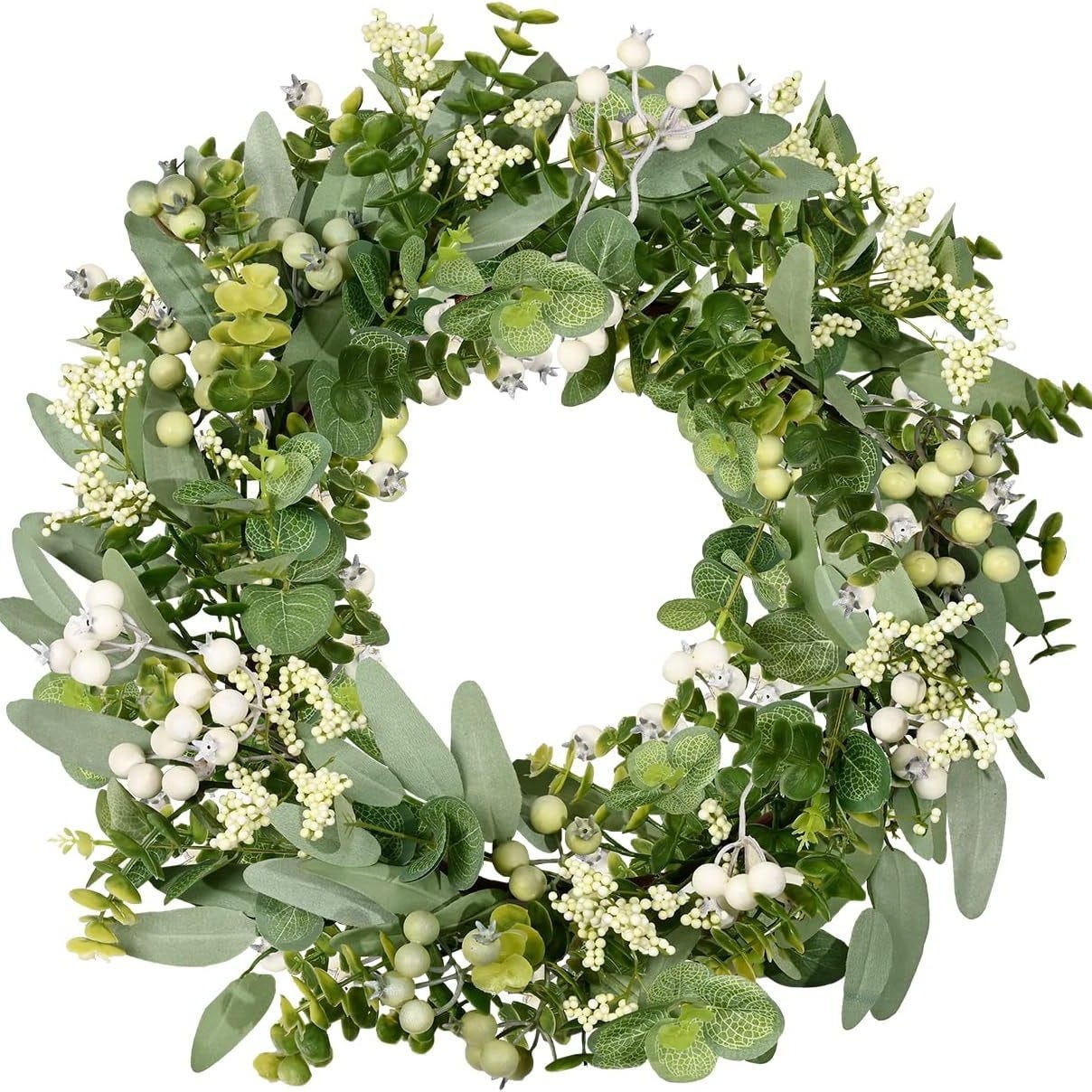 Ghirlanda Per Porta Ortensie Estive E Autunnali - 45-50 Cm - Toni Pesca E Bianco Crema Con Eucalipto E Fogliame - Decorazione Rustica Per Interni/Esterni