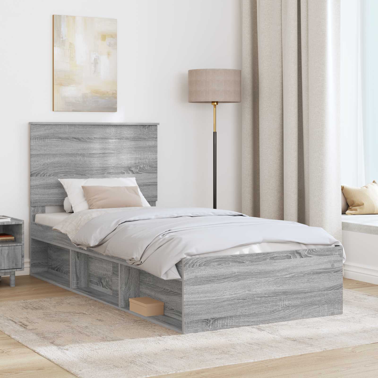 Cadre de lit Gris 90 x 200 cm Bois de pin massif - 3