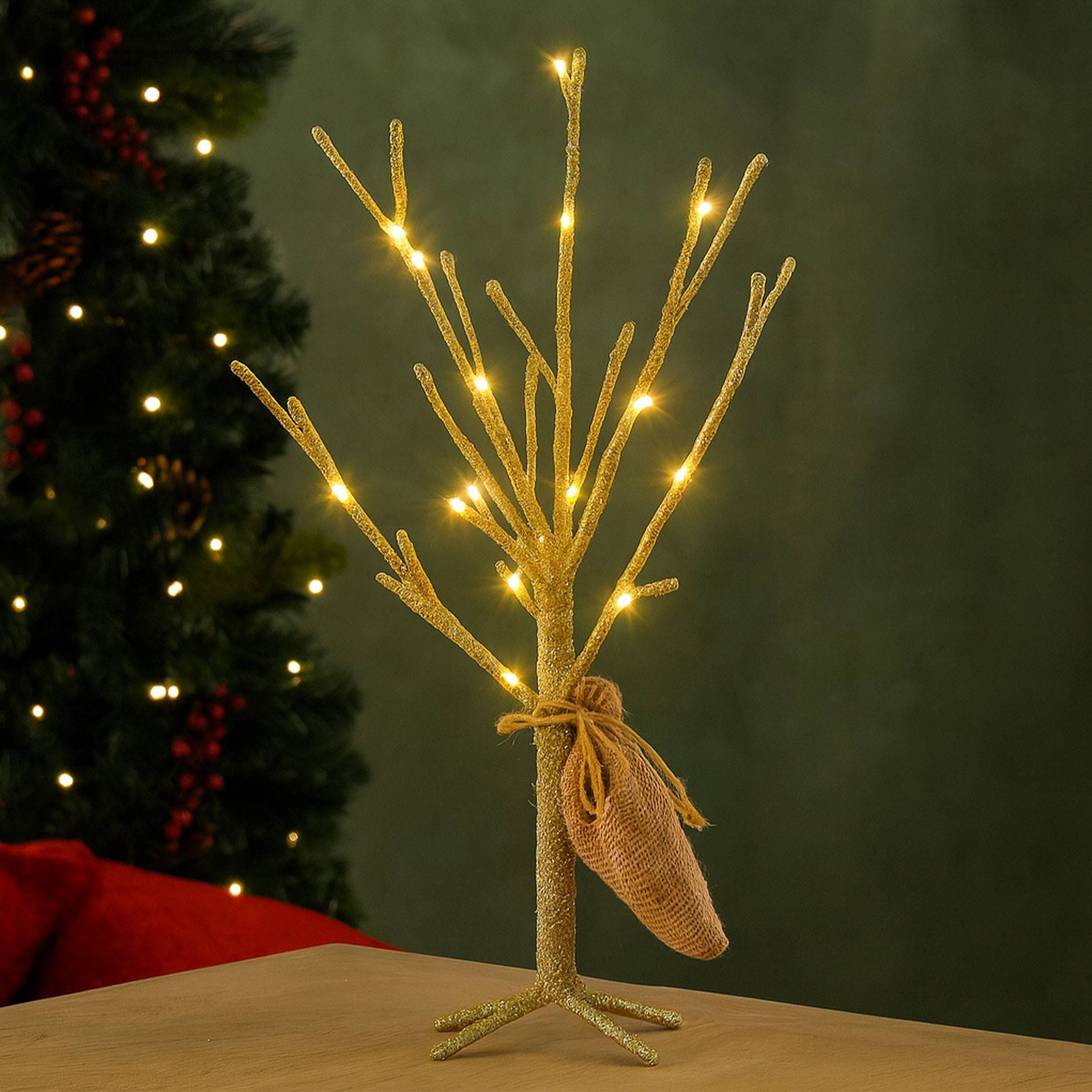 Arbre décoratif WellHome, format 6 x 40 cm, 30 LED dorées - 3