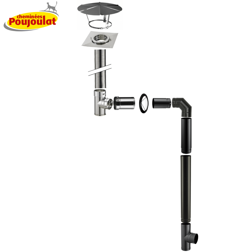 Kit numéro 1 raccordement mural conduit tubage + émaillé pour poêles à bois - Poujoulat - D.150mm - Flexible 5m - 2