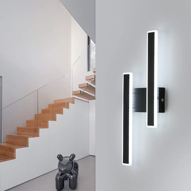 GLAMARIS Applique Murale Intérieure LED, 32W 3600LM Lampe Murale Moderne 6500K Lumière Blanche Froide,pour Chambre, Salon, Couloir, Escalier, Noir