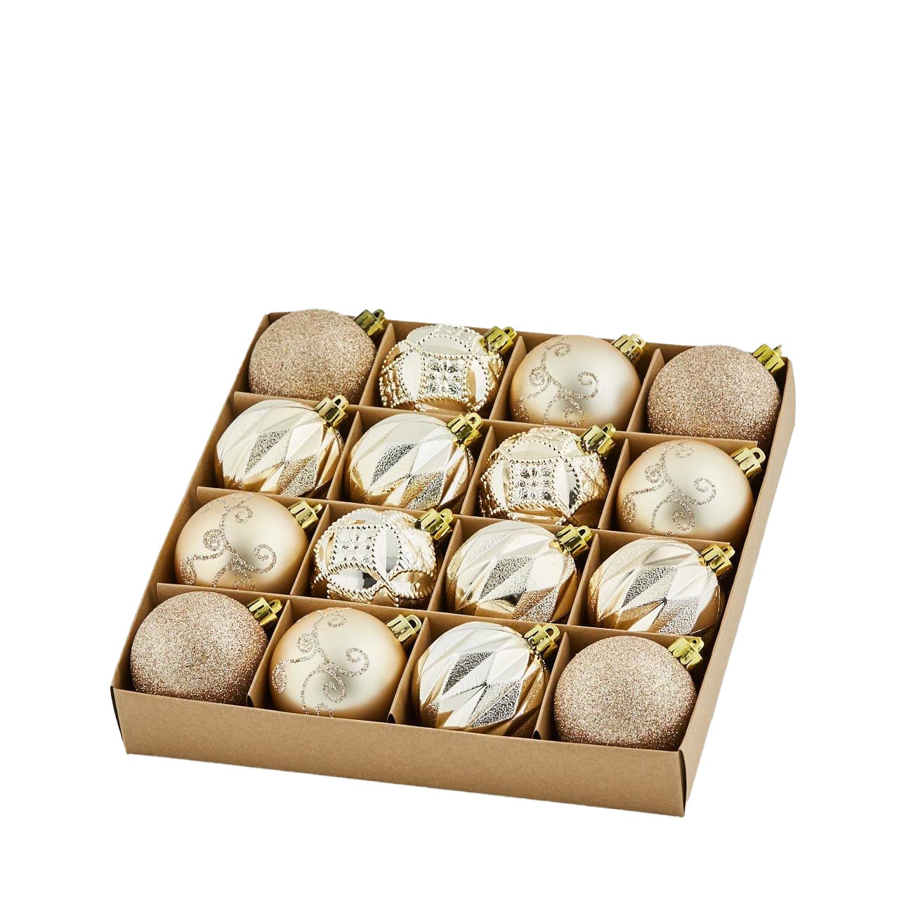 Boules De Noël Champagne - Lot De 16 Boules Incassables En Plastique Brillant Pour Sapin