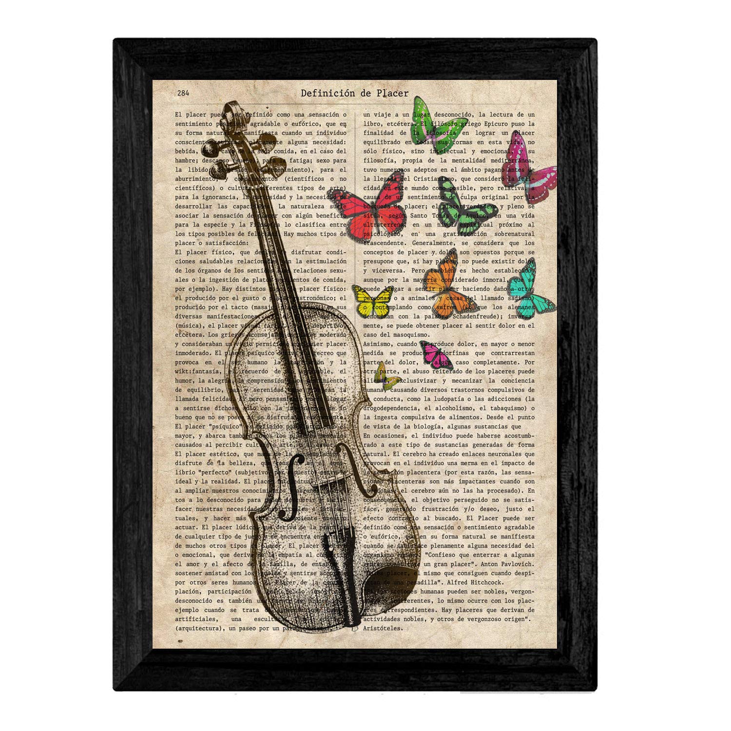 Pack de cuatro láminas vintage piano, arpa, violin y saxon con definiciones musica, emociones, comunicacion, placer. 250 gr sin marco - a4