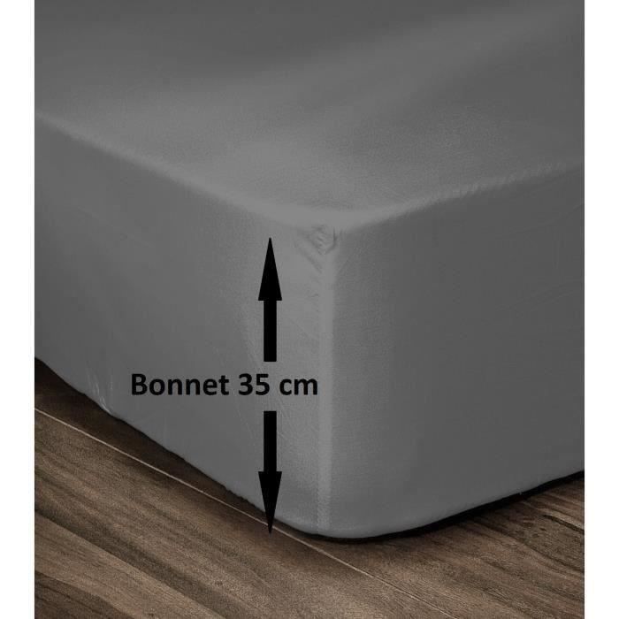 Drap Housse 100% Coton 160 x 200 cm - Bonnet 35 cm - Gris foncé - LOVELY HOME - 5