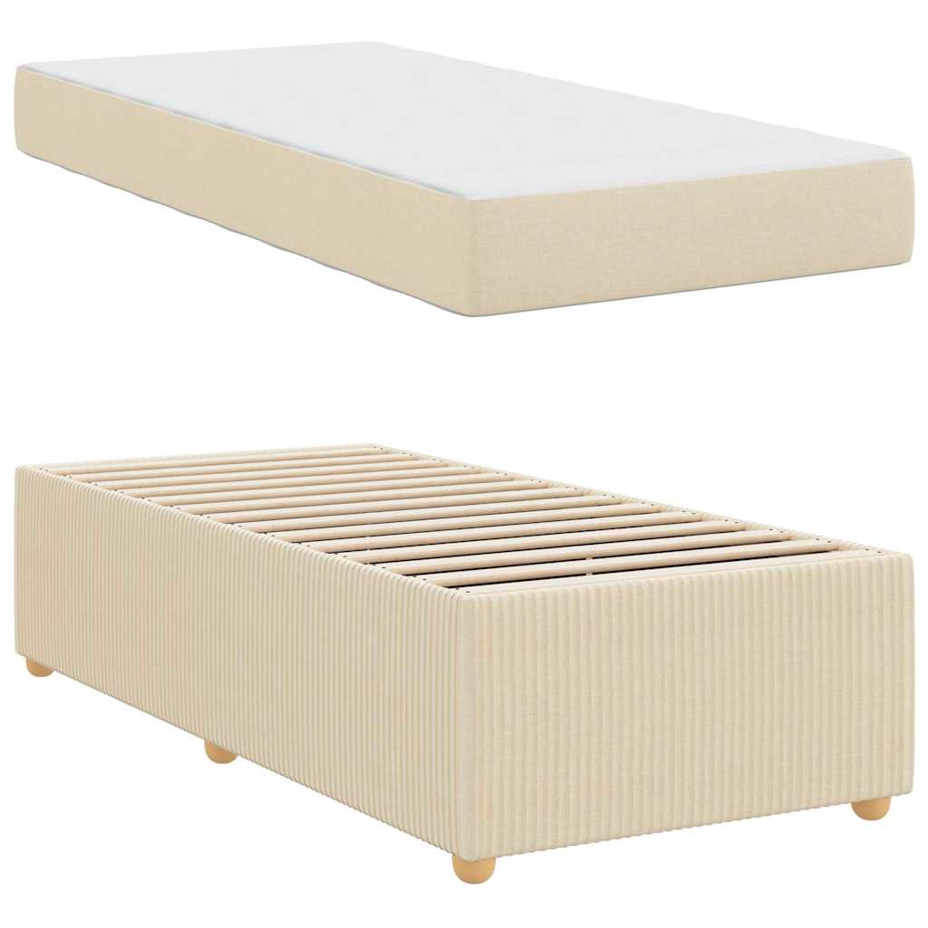 Cadre de lit avec matelas avec matelas Crème 100 x 200 cm tissu - 6