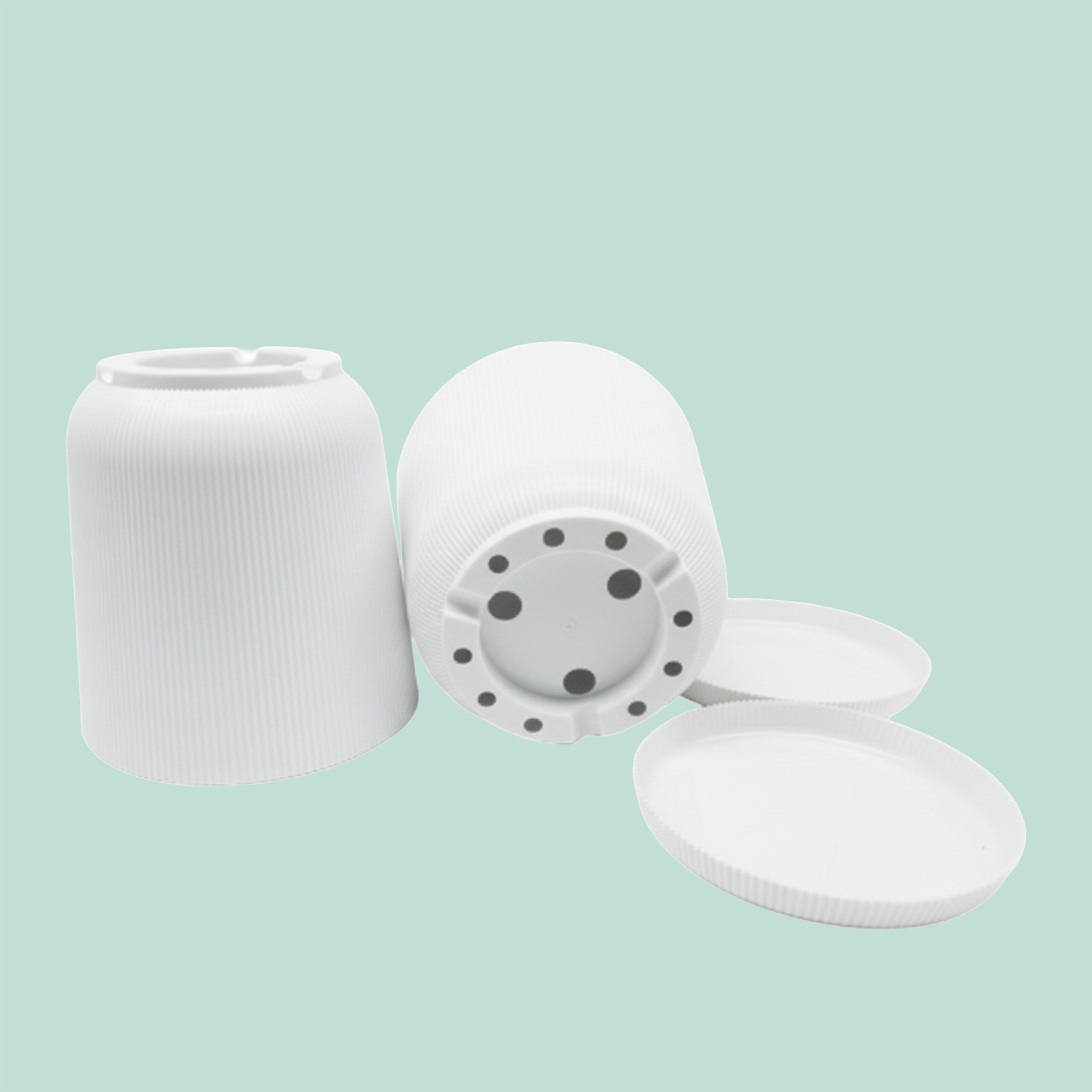 Lot de 2 pots à plantes cannelés avec soucoupes, H x Ø: 20 x 20 cm, pour herbes aromatiques, plastique, blanc, relaxdays - 6