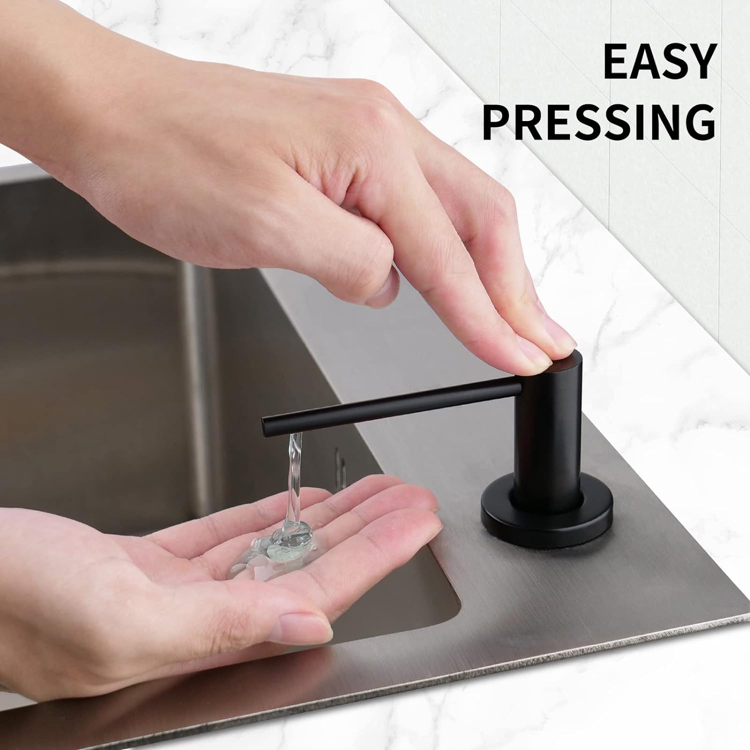Distributeur de savon encastrable pour cuisine et salle de bain avec pompe en acier inoxydable, remplissage par le haut, noir - 4