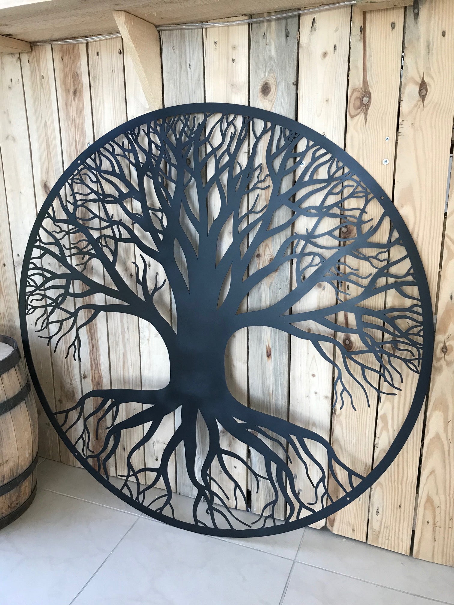 Arbre de vie 100 cm mural en métal, NOIR THERMOLAQUÉ, intérieur et extérieur - 7