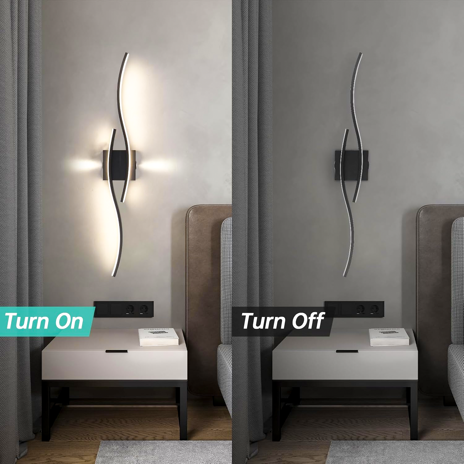 Lampa ścienna LED 60 cm x 15 cm, nowoczesna lampa ścienna łukowa, lampa ścienna LED do wnętrz, lampa sufitowa, 3 temperatury barwowe (3000-6000 K) - 6