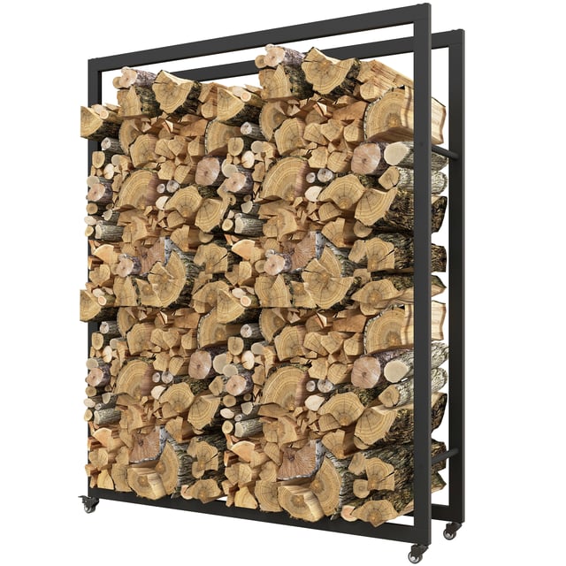 Outsunny Portalegna da Esterno e Interno con Ruote, Legnaia in Acciaio con Capacità 0.43m³, 120x32x151cm, Nero