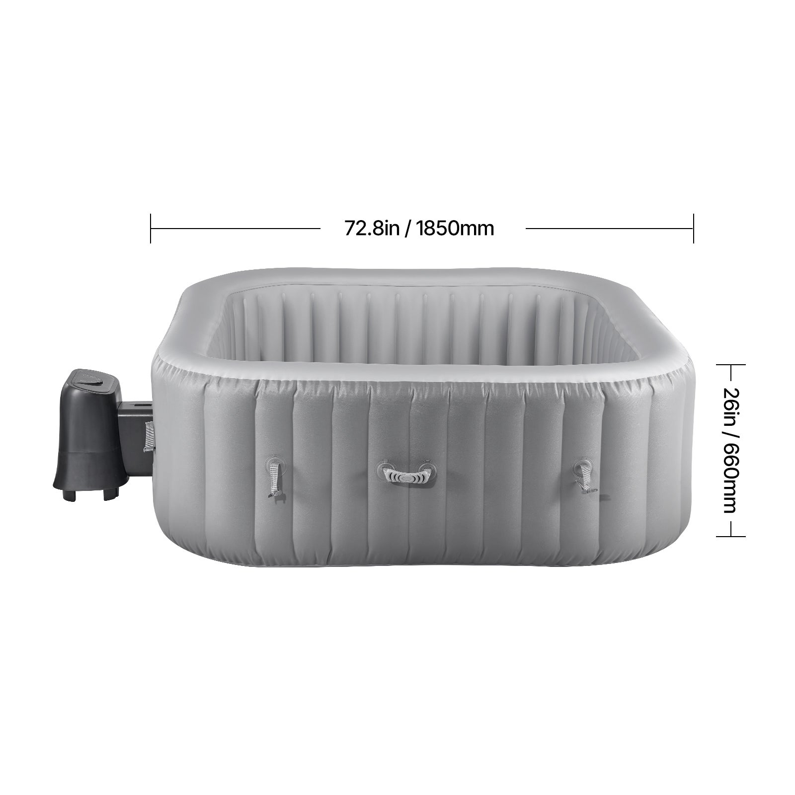 Bain à Remous Gonflable SucceBuy 2-4 Personnes 185x185x66 cm, 130 Bulles, 910 L, Chauffage 220V, PVC Renforcé, Gris - 2