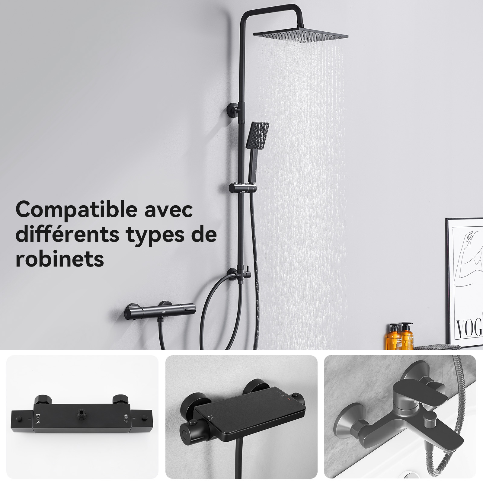 Egretshower Pommeau de douche à main et douche à effet pluie pour un accès facile, barre coulissante en acier inoxydable sans perçage de 69,8 cm, douchette et pommeau de douche à 5 Egretshower Pommeau de douche à main et douche à effet pluie pour un accès facile, barre coulissante en acier inoxydable sans perçage de 69,8 cm, douchette et pommeau de douche à 5