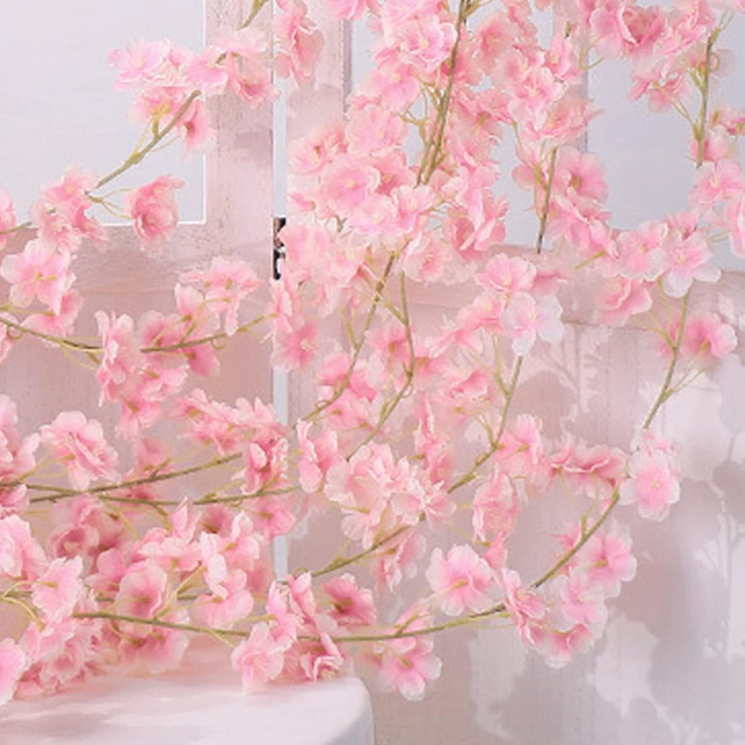 6 guirnaldas de ratán artificial de 1,8 m (rosa claro) - Decoración DIY para puertas, ventanas y bodas - Resistentes a los rayos UV y la humedad - 5