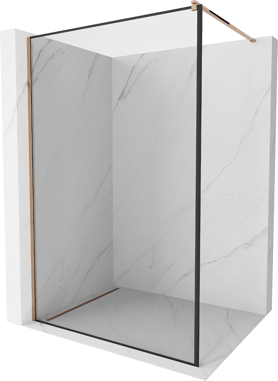 Mexen Kioto ścianka prysznicowa Walk-in 130 x 200 cm, czarna ramka 8 mm, różowe złoto - 800-130-101-60-70