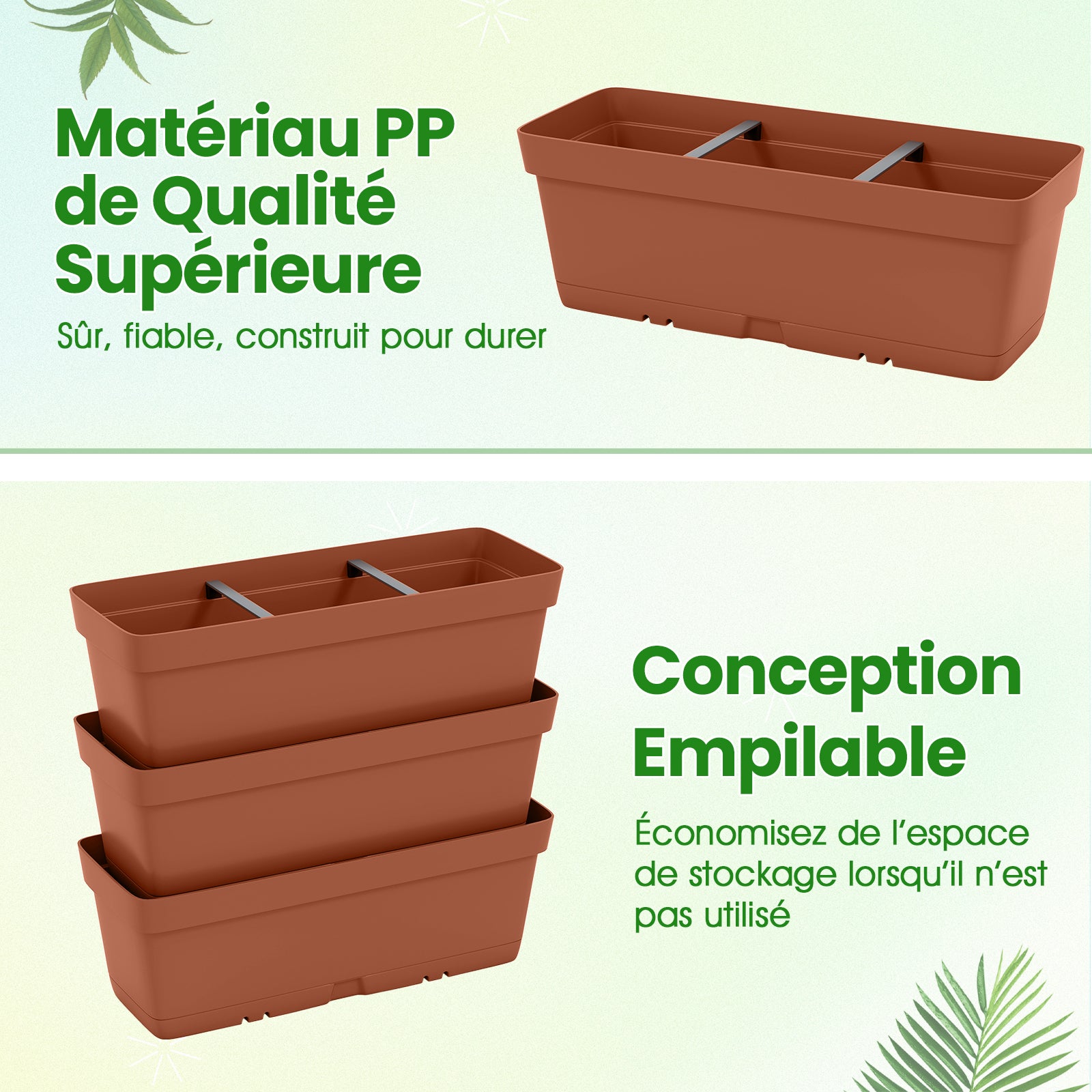 Jardinière Surélevée Vertical avec 6 Bacs de Plantation Trous de Drainage, Lit de Jardin Arrangement DIY pour Fruits Légumes Fleurs Herbes, Marron - 5