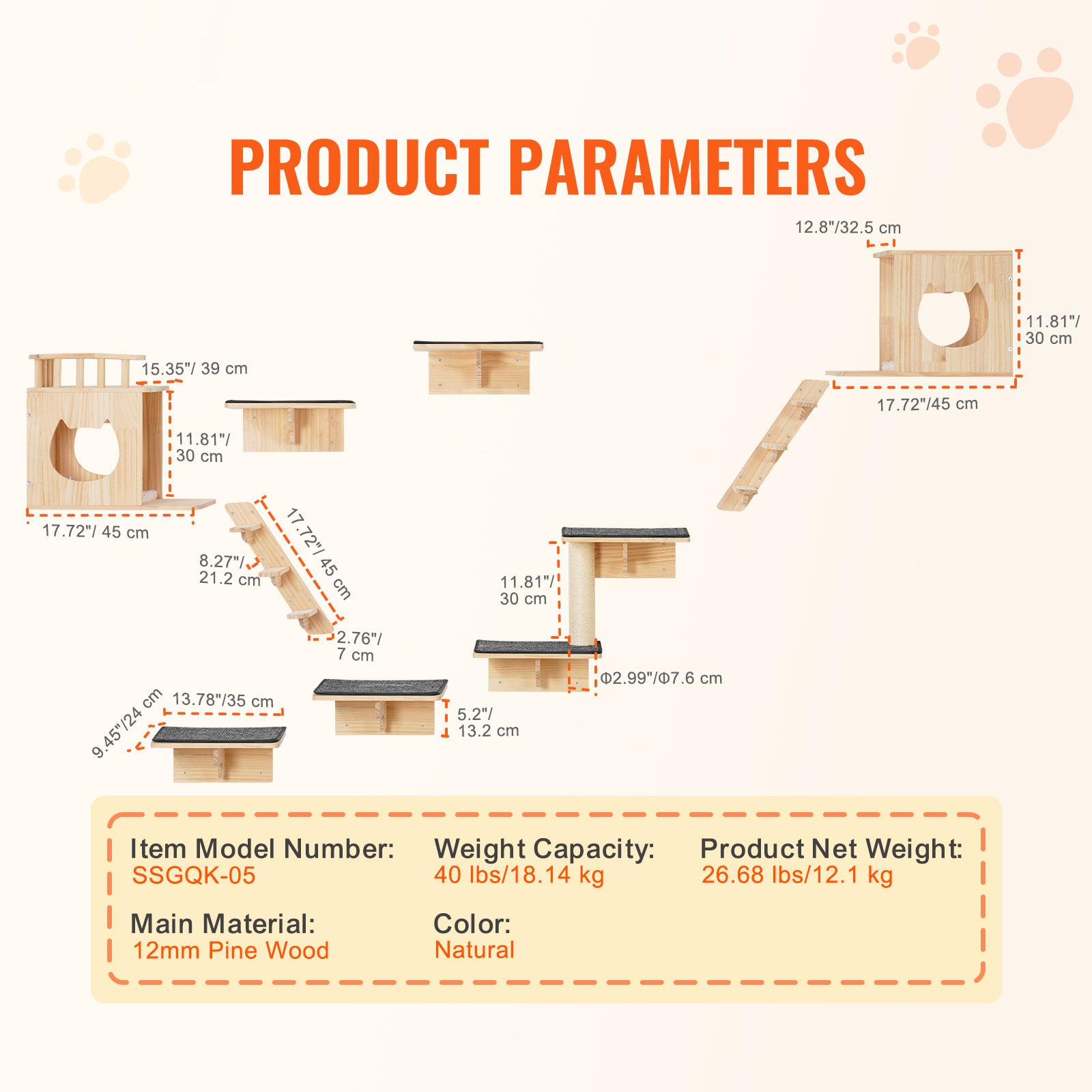 Ensemble d'étagères murales pour chat,SucceBuy perchoirs avec planches saut,lits,hamacs et arbre à grimper,meubles pour chat jusqu'à 40 lb,lot 9 - 9