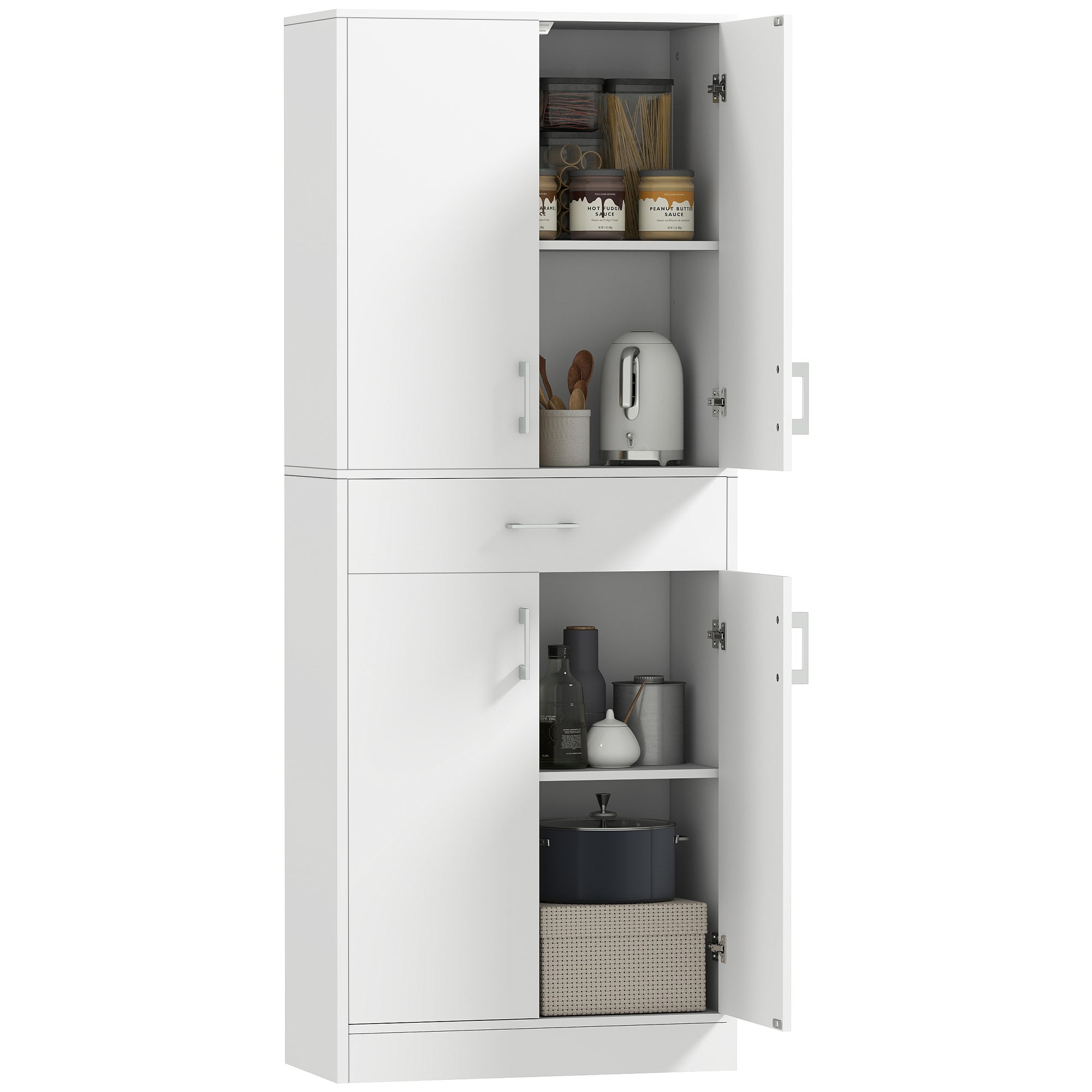 Armario cocina 4 puertas 1 cajón estantes ajustables blanco 70,8x34x180cm