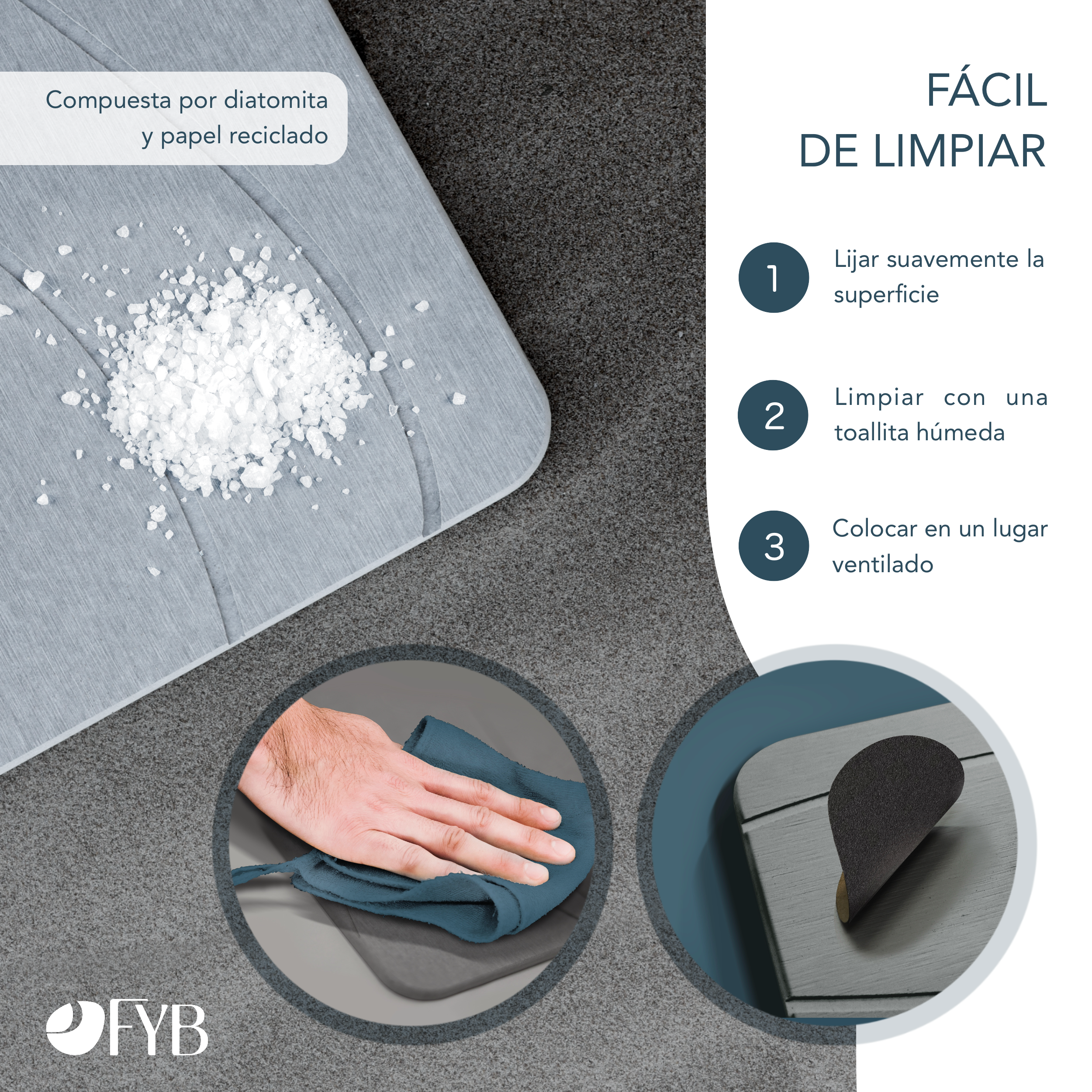 Alfombrilla de Diatomita para Baño Gris 60x40 – Secado Rápido, Antideslizante y Antibacteriana – Piedra Diatomita - 5