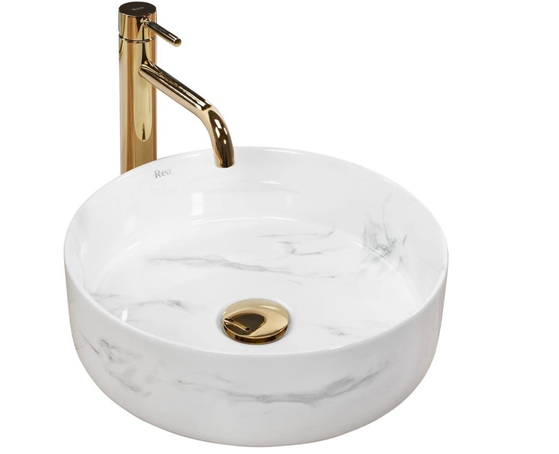 Umywalka Nablatowa Rea Sami Nature Marble Biały 36 X 36