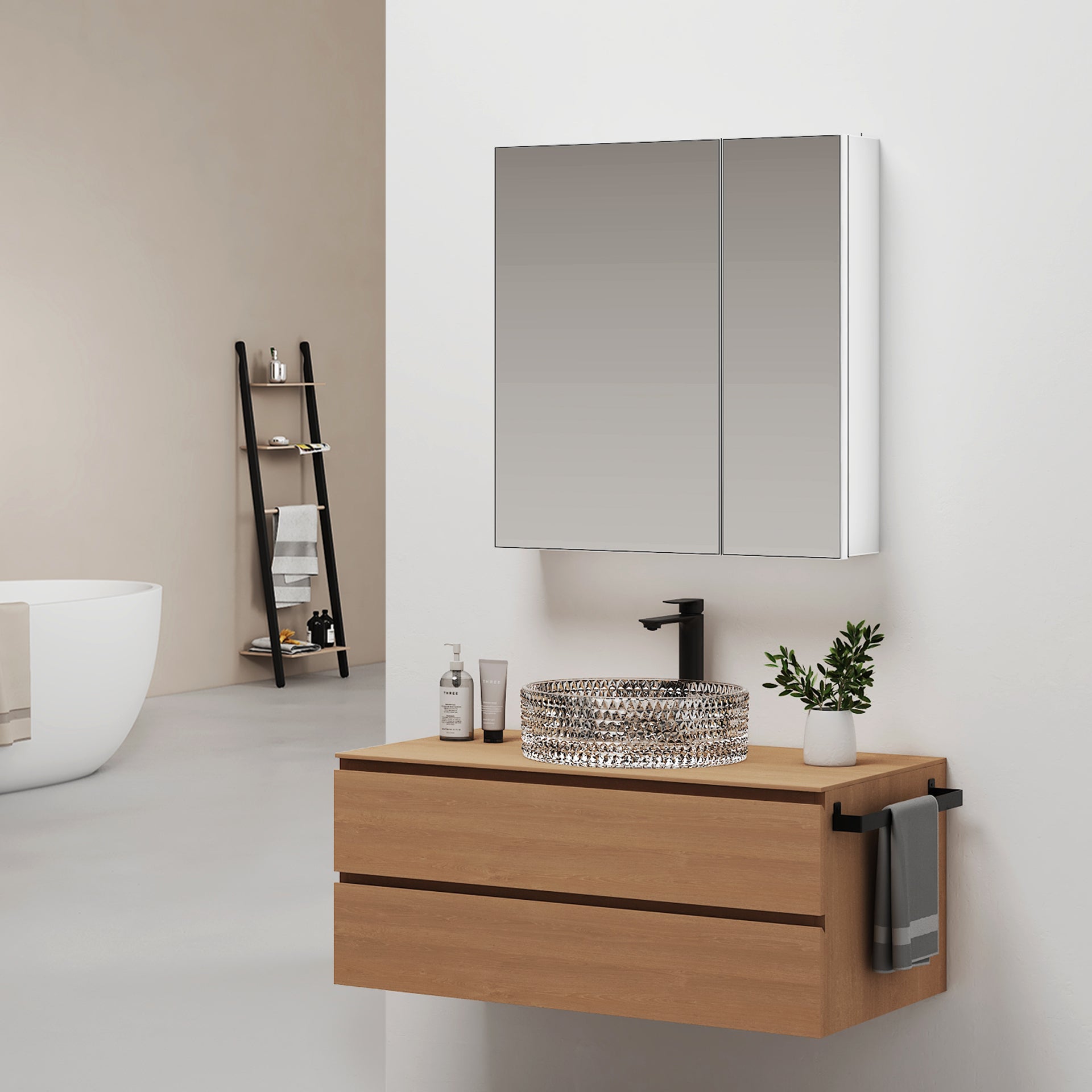 EMKE Armoire de Toilette Murale 60 x 65 x 14,5 cm – 2 Portes avec Rangement Intégré, Charnières Soft-Close, Blanc Mat - 2