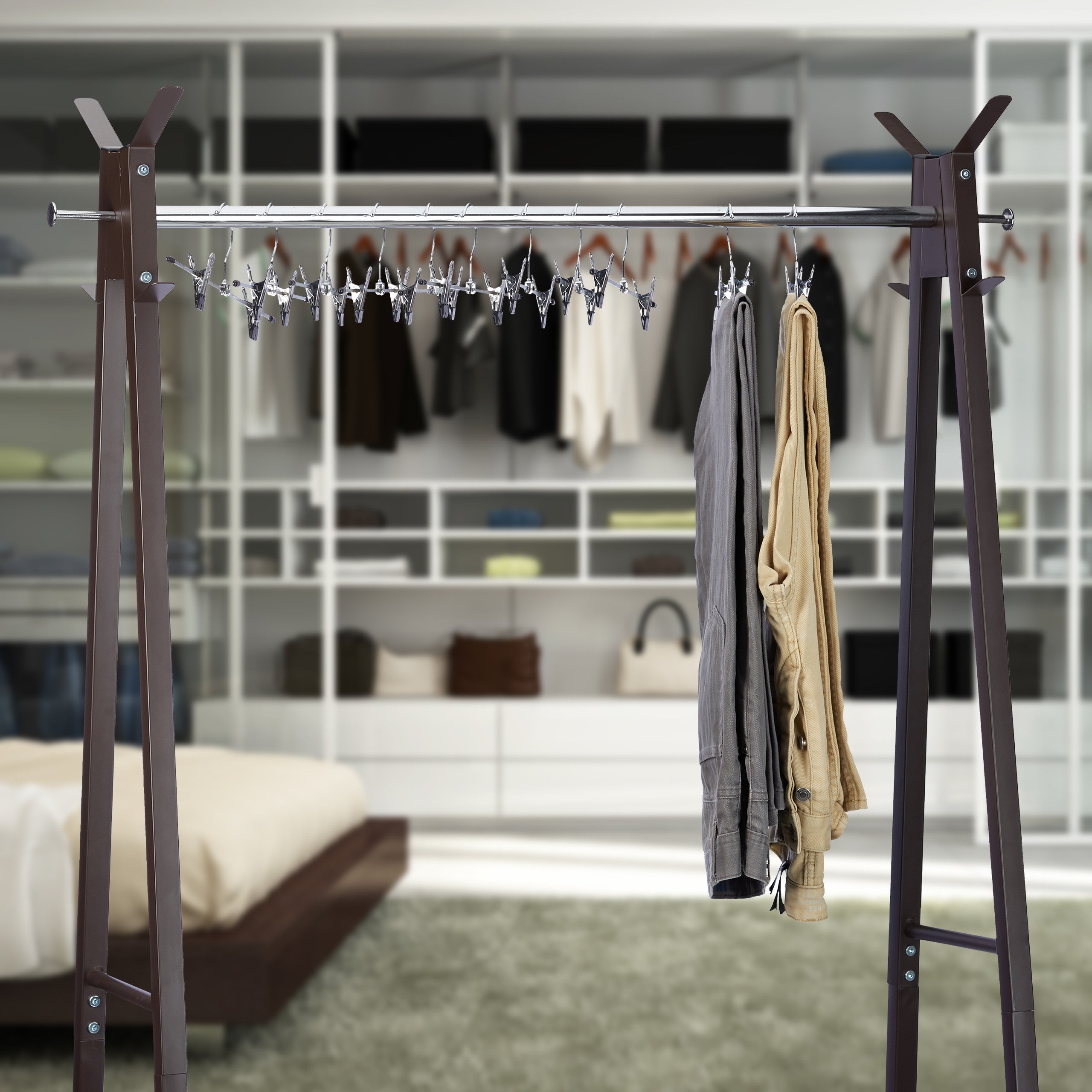 60x Cintres à pantalon en métal avec pinces caoutchouc pour jupes antidérapant HxlxP: 9 x 35,5 x 2,5 cm, argent/noir - 3