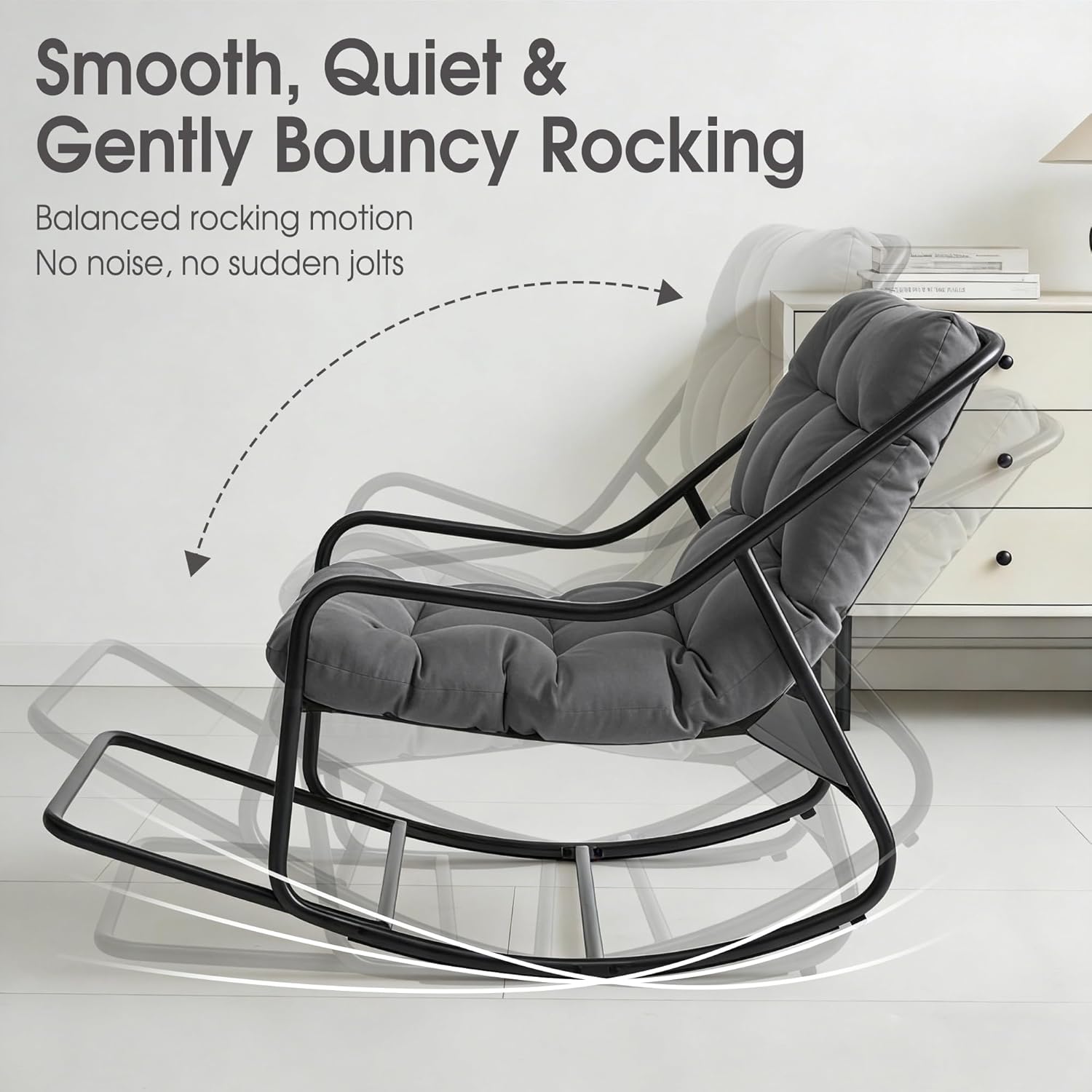 Rocking Chair Relax à Bascule avec Repose-Pieds, Coussin Velours Doux, Structure Acier Durable, Parfait pour Salon, Chambre ou Terrasse - 4