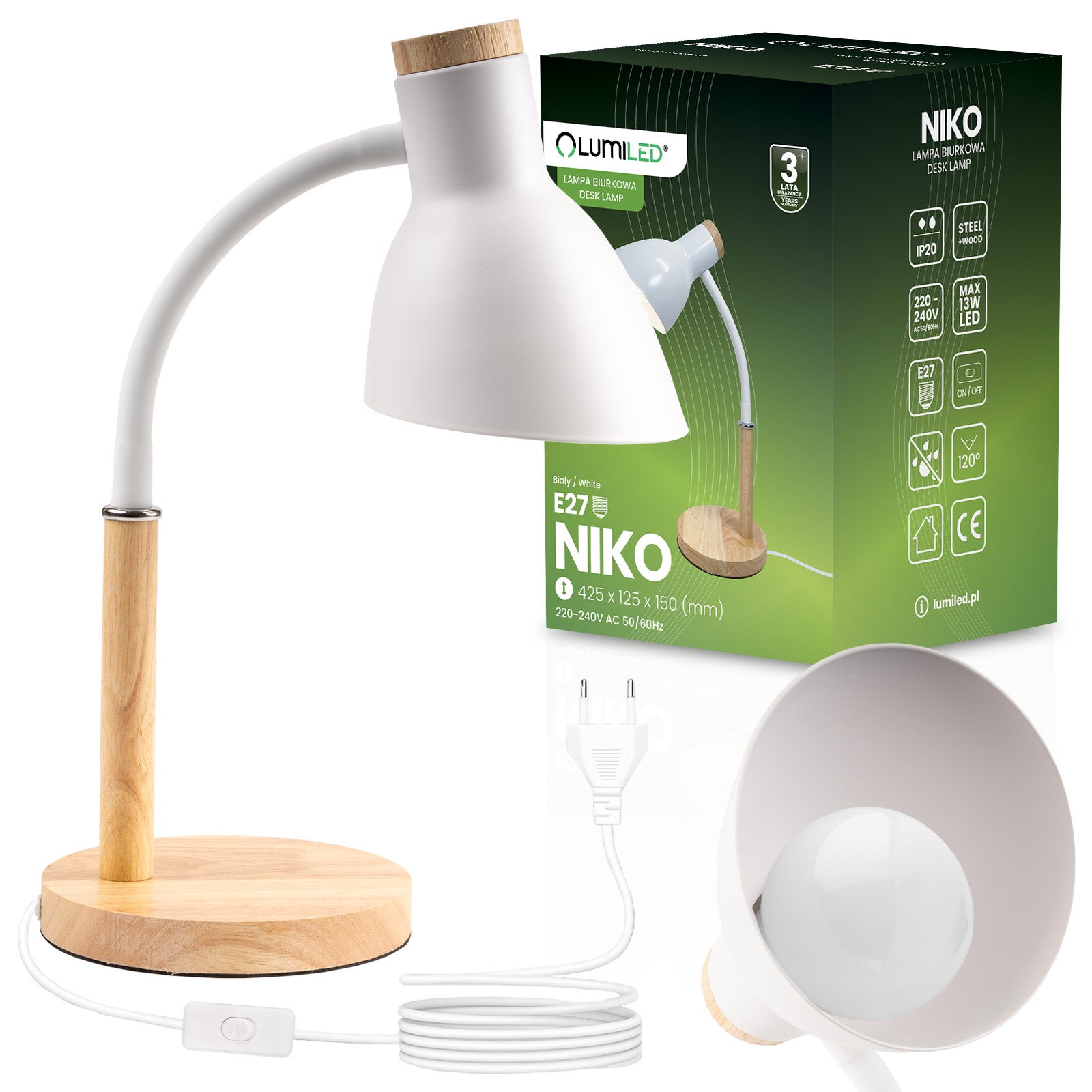 Lampka Biurkowa Lumiled Szkolna Kreślarska Stołowa Dekoracyjna E27 Biała 1 szt.