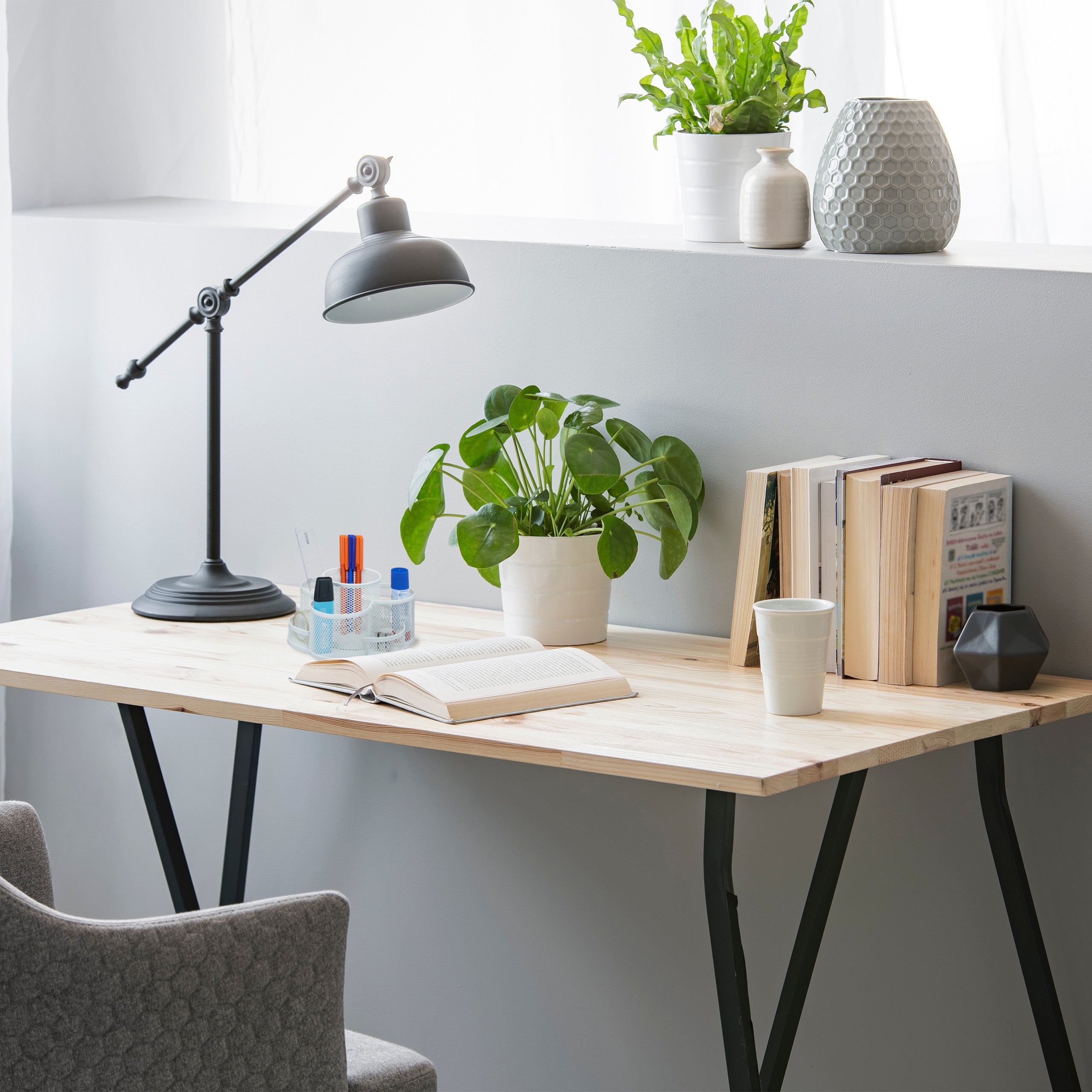 Organizer Da Scrivania D.RECT In Metallo - Portapenne Con 4 Scomparti Nero 10x15cm