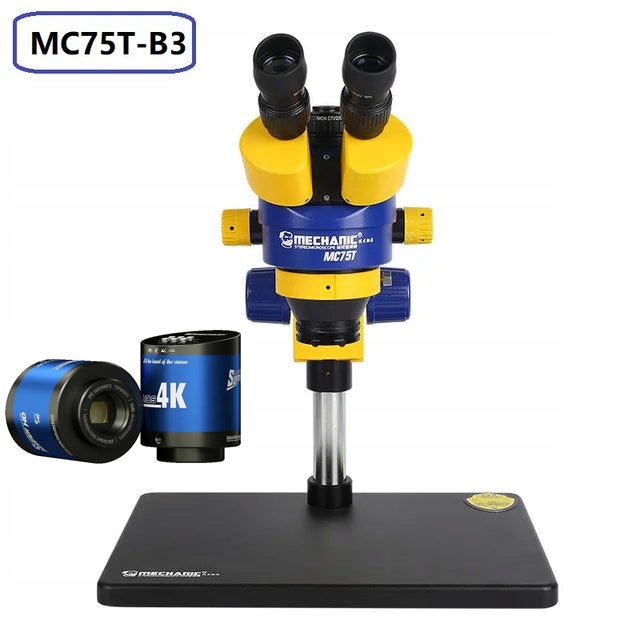 Mikroskop Stereo Triocular Mechanic MC75T B3 Minionek + Kamera MOS 4K + Oświetlacz LED 1 kpl.