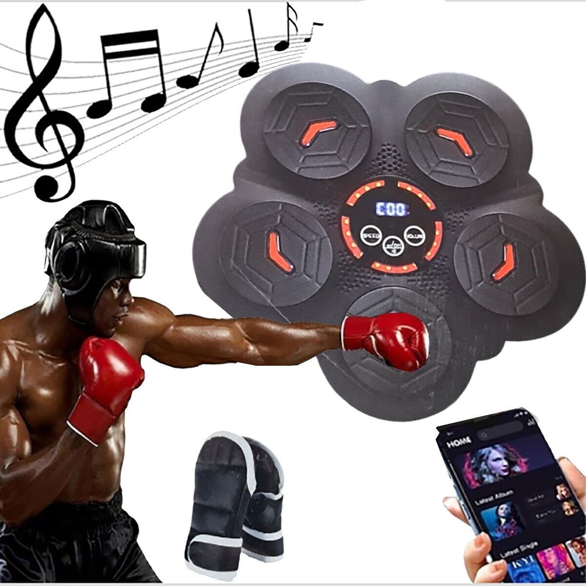 Macchina Da Boxe Con Luci Bluetooth - Bersaglio Da Parete Con Contatore Colpi, 9 Modalità, Guanti Inclusi