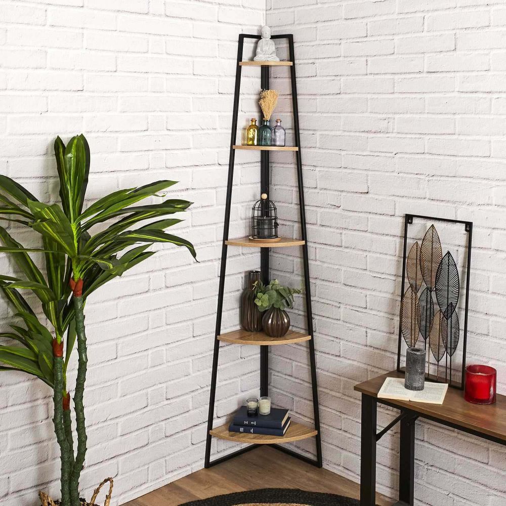 Etagere - Home Deco Factory - 5 Niveaux - Bois Et Métal - Marron Et Noir - 6