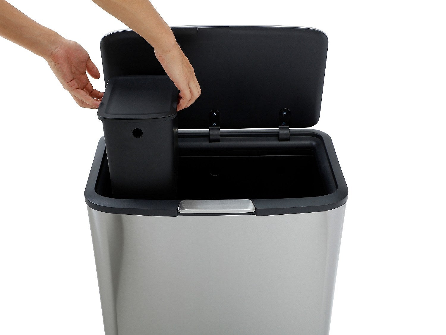 Kosz do segregacji odpadów z powłoką antyodciskową na nóżkach - 60L + 5L - Stal nierdzewna -2 pojemniki- DRAVIK - 7