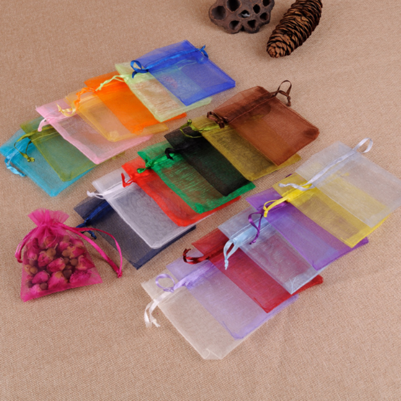 Wudygirl 100 Sacchetti In Organza Con Cordoncino - 12,7x17,8 Cm - Per Gioielli, Regali, Caramelle - Trasparenti E Riutilizzabili - Ideali Per Matrimoni E Feste
