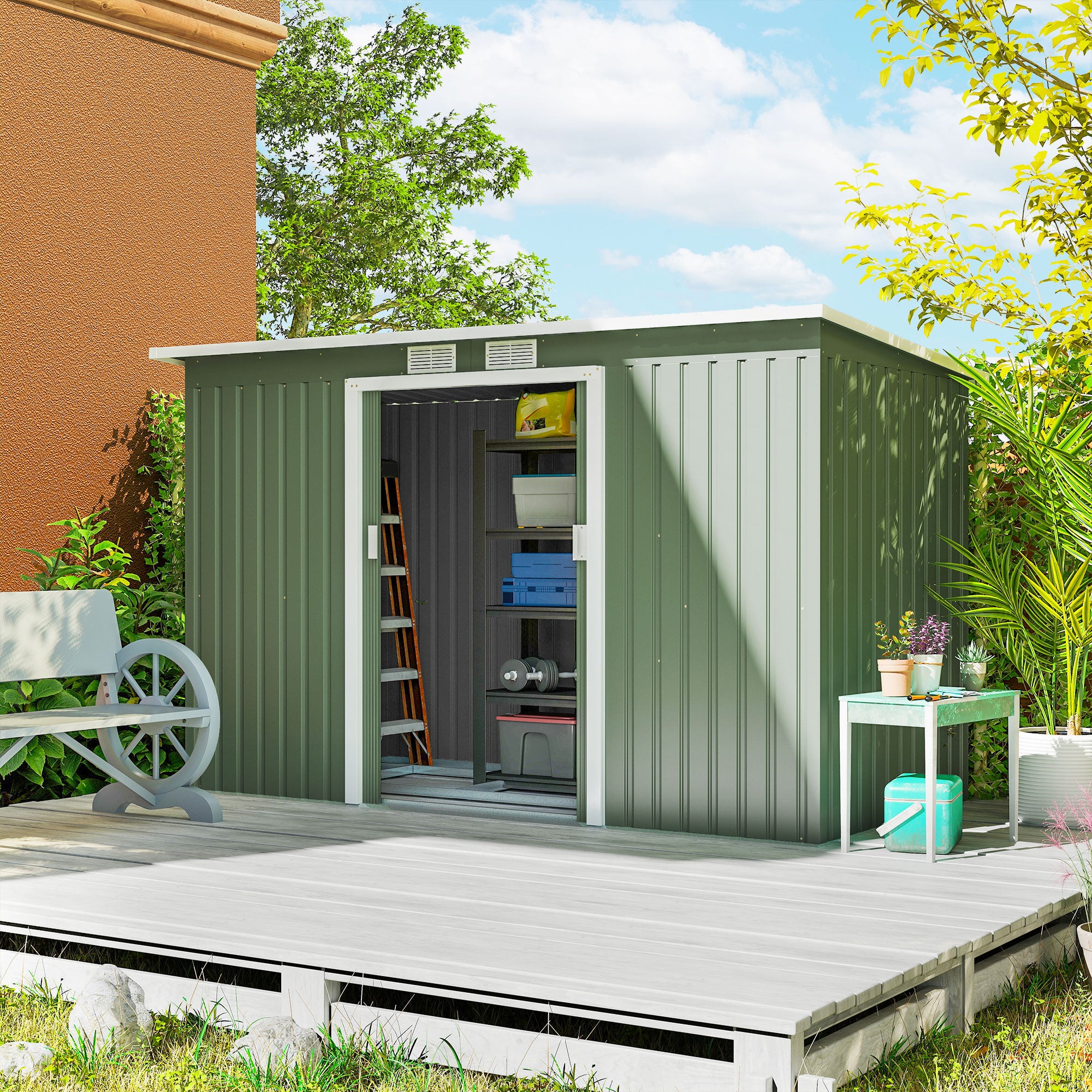 Cobertizo de jardín base 3,1 m² Outsunny 280x130x172 cm verde - 2