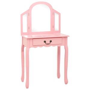 VidaXL Tavolo Da Trucco Con Sgabello Rosa – Set In Legno Paulownia, Con 3 Cassetti E Specchio, Dimensioni 50x59x136 Cm - 3