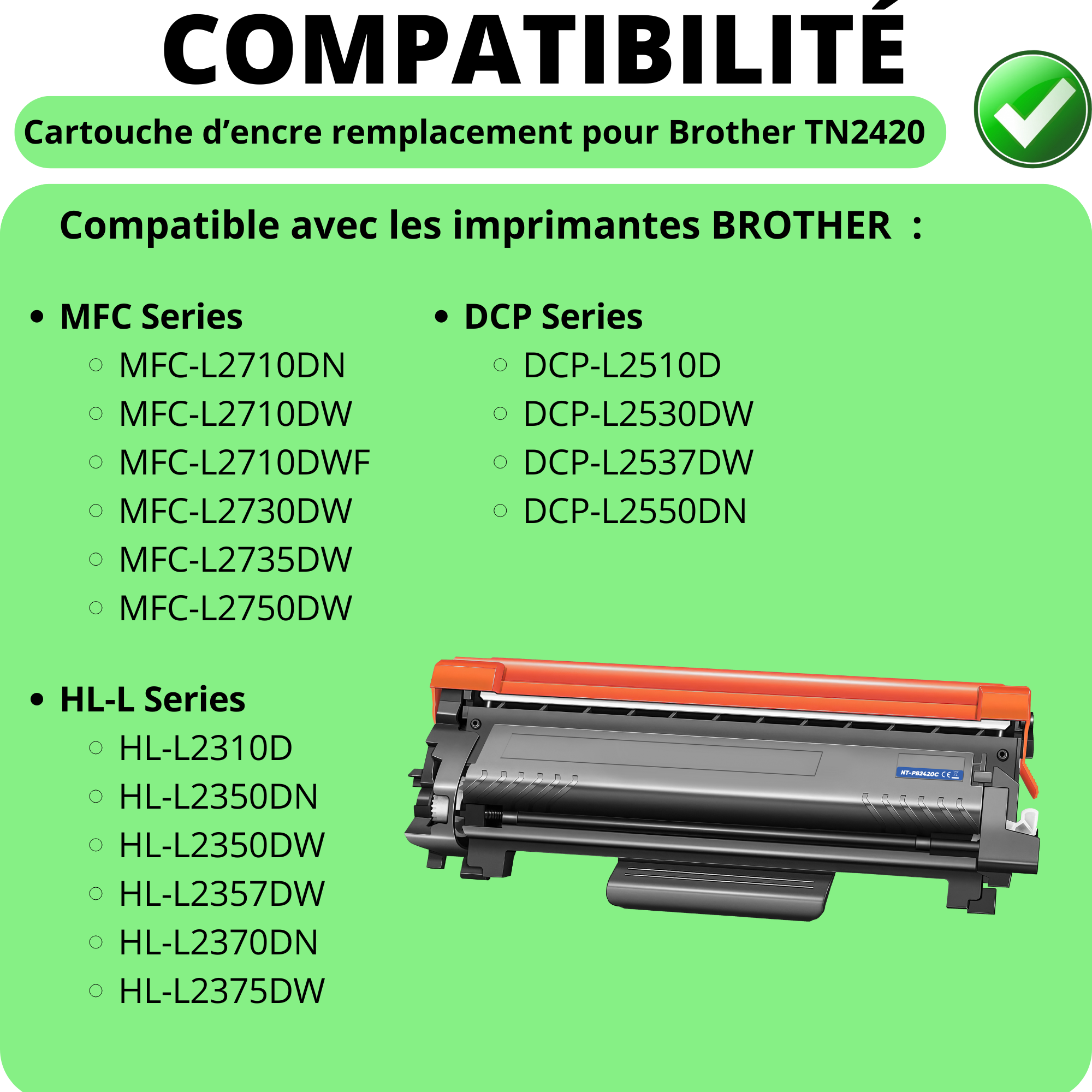 Toner TN2420 Compatible With Brother HL-l2350dw, HL-l2370dn, HL-l2375d