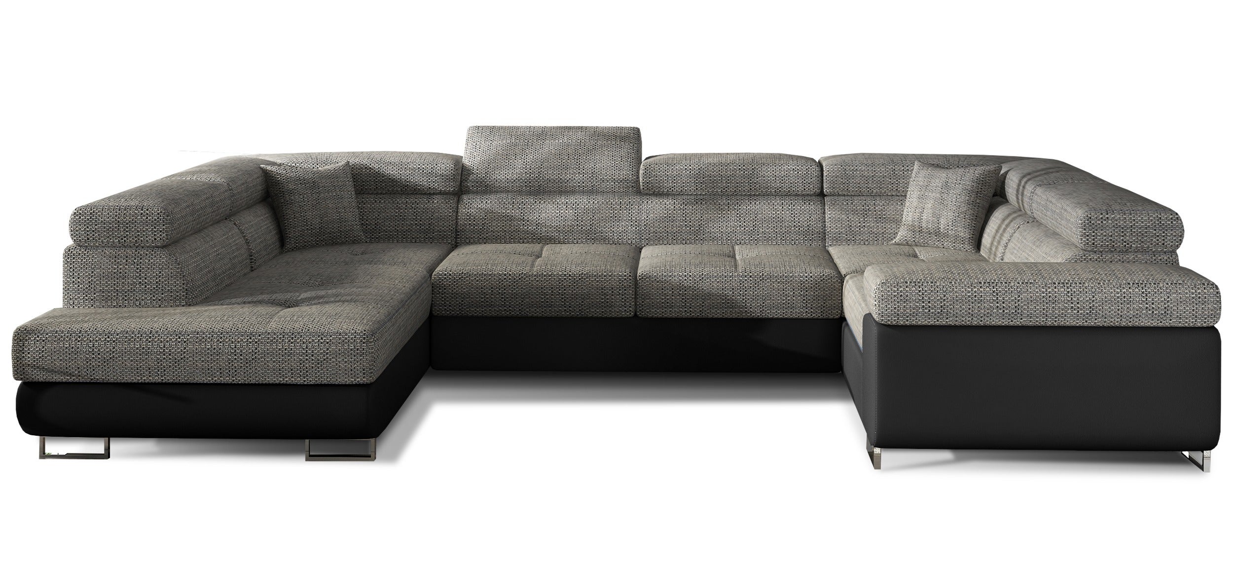 Tovy Canapé convertible U gauche tissu gris chiné et simili noir avec coffre ...