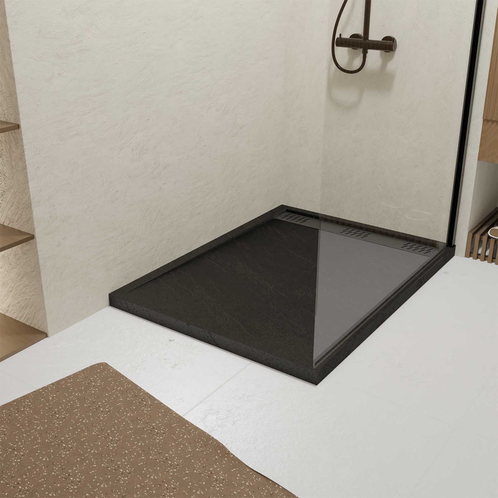 Receveur De Douche En Pierre Minérale 90x120 Cm - Épaisseur 3 Cm - Antidérapant Gelcoat - Bonde Incluse