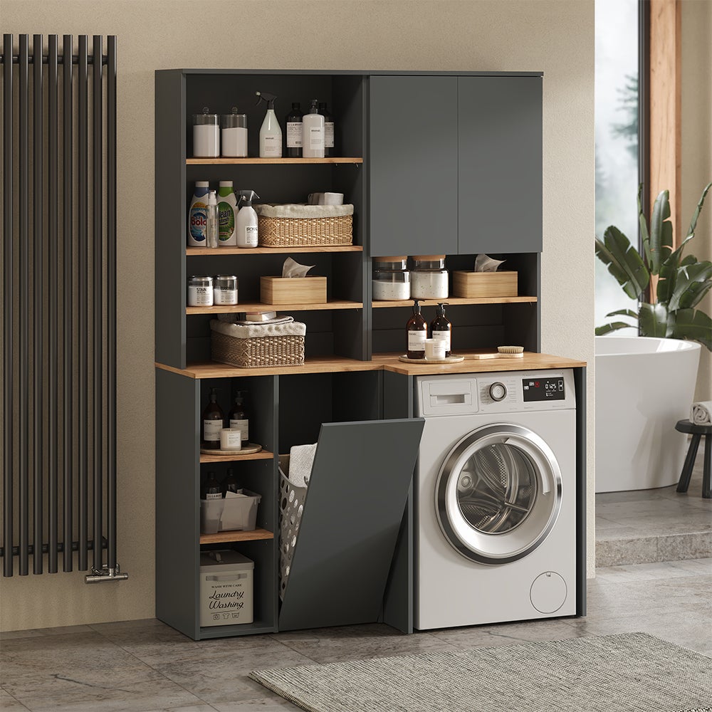 Vicco armadietto coprilavatrice Viktor, Antracite/Rovere dorato, 68 x 88.2 cm 2 parti con ripiano - 6