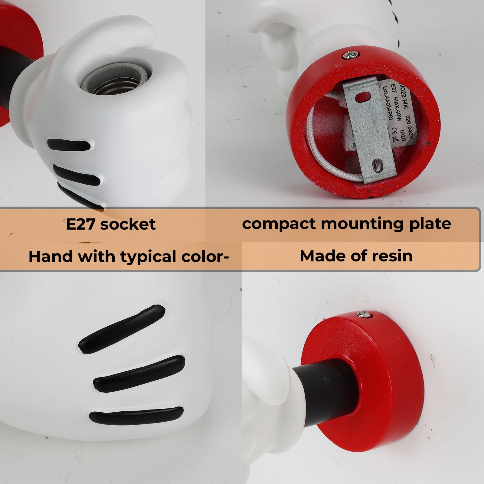 Lampada da Parete per Bambini E27 – Divertente Design a Mano Cartoon “TOONHAND” - 4
