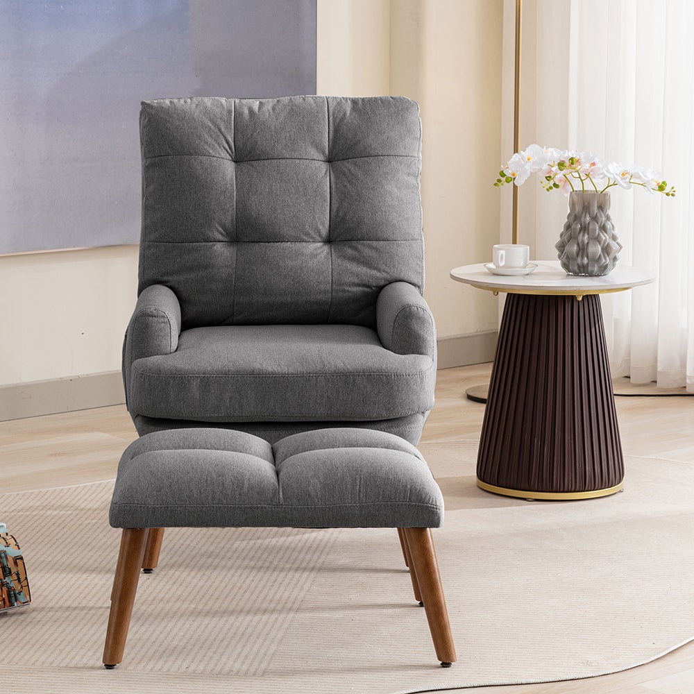 Poltrona Lounge Con Poggiapiedi – Set Imbottito In Multicolore, Gambe In Legno E Ferro, 69x95x51 Cm, Perfetta Per Relax In Soggiorno O Camera