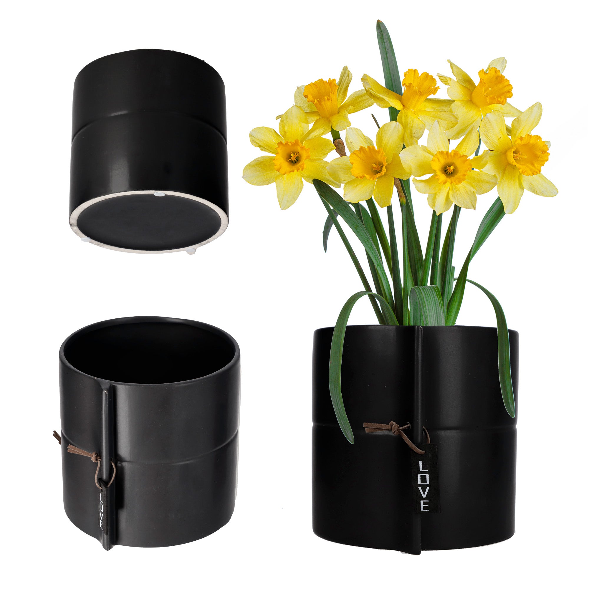 DONICZKA CERAMICZNA DONICA OSŁONKA CZARNA NA KWIATY DONICZKĘ 13 cm OKRĄGŁA