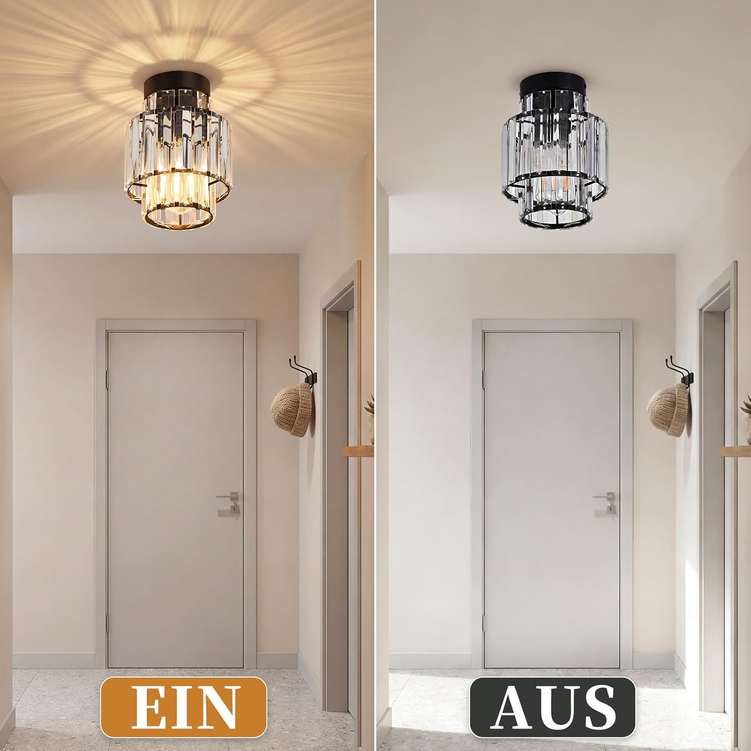 ZMH Plafonnier moderne en cristal E27 noir lampe de couloir vintage pour cuisine salon chambre cuisine couloir (ampoule non incluse) - 6