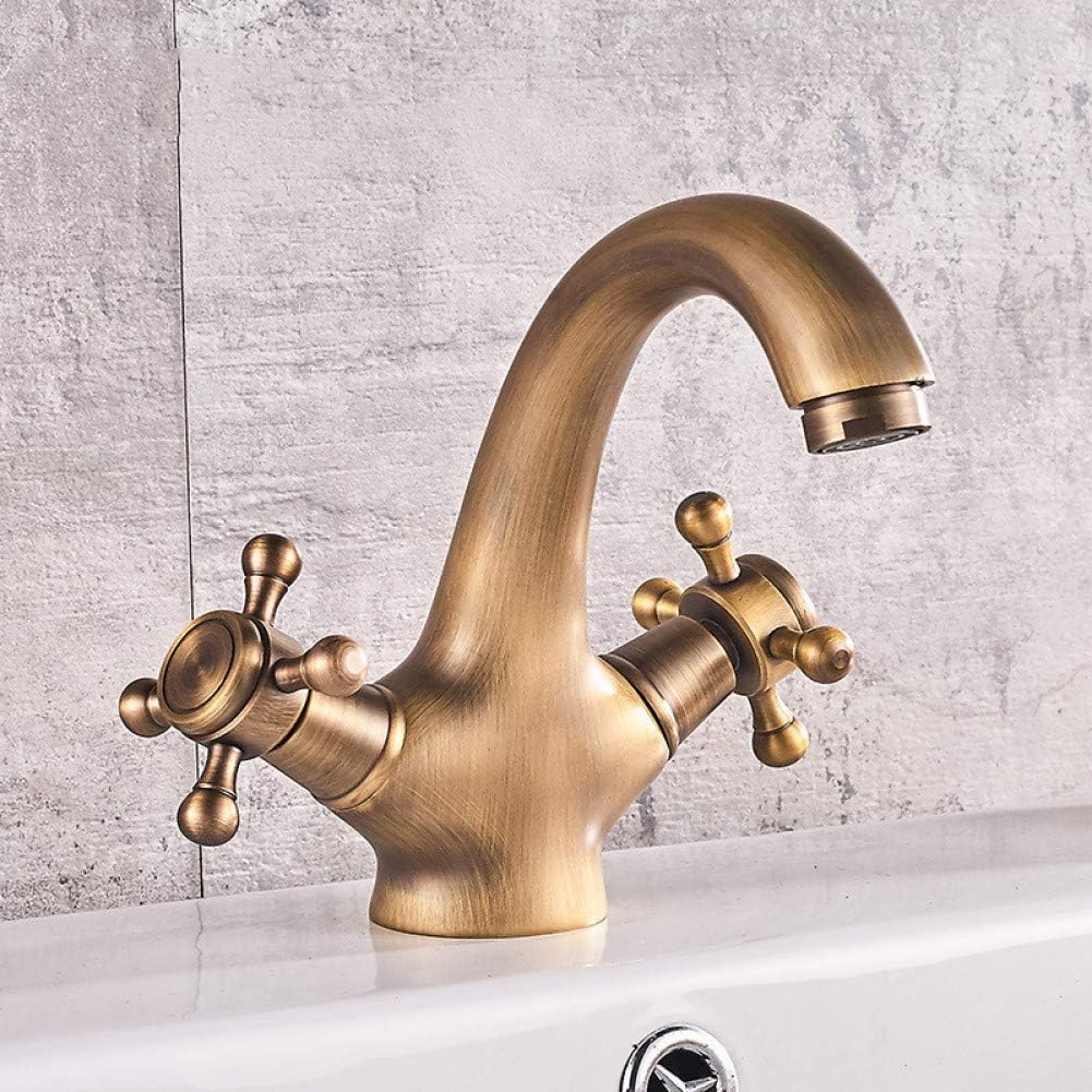 Antyczny kran z ciepłą i zimną wodą - kran z brązu - bateria umywalkowa vintage - z wężem doprowadzającym wodę G3/8