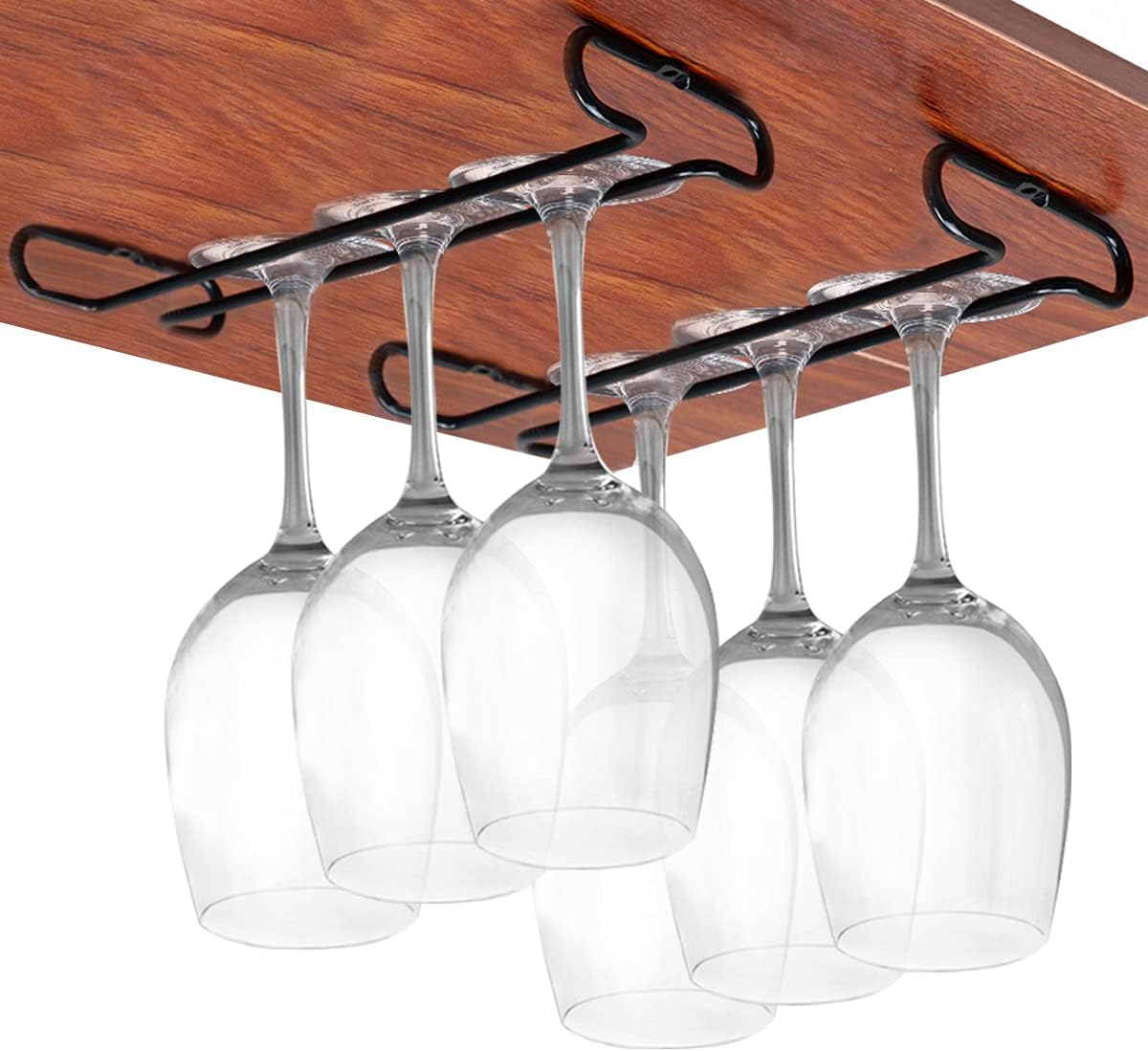 25 cm stojak na kieliszki do wina pod szafką, półka do przechowywania kieliszków, dwuczęściowy zestaw do barku kuchennego (czarny)