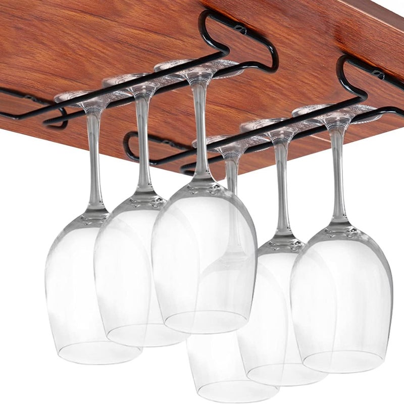 25 cm stojak na kieliszki do wina pod szafką, półka do przechowywania kieliszków, dwuczęściowy zestaw do barku kuchennego (czarny)