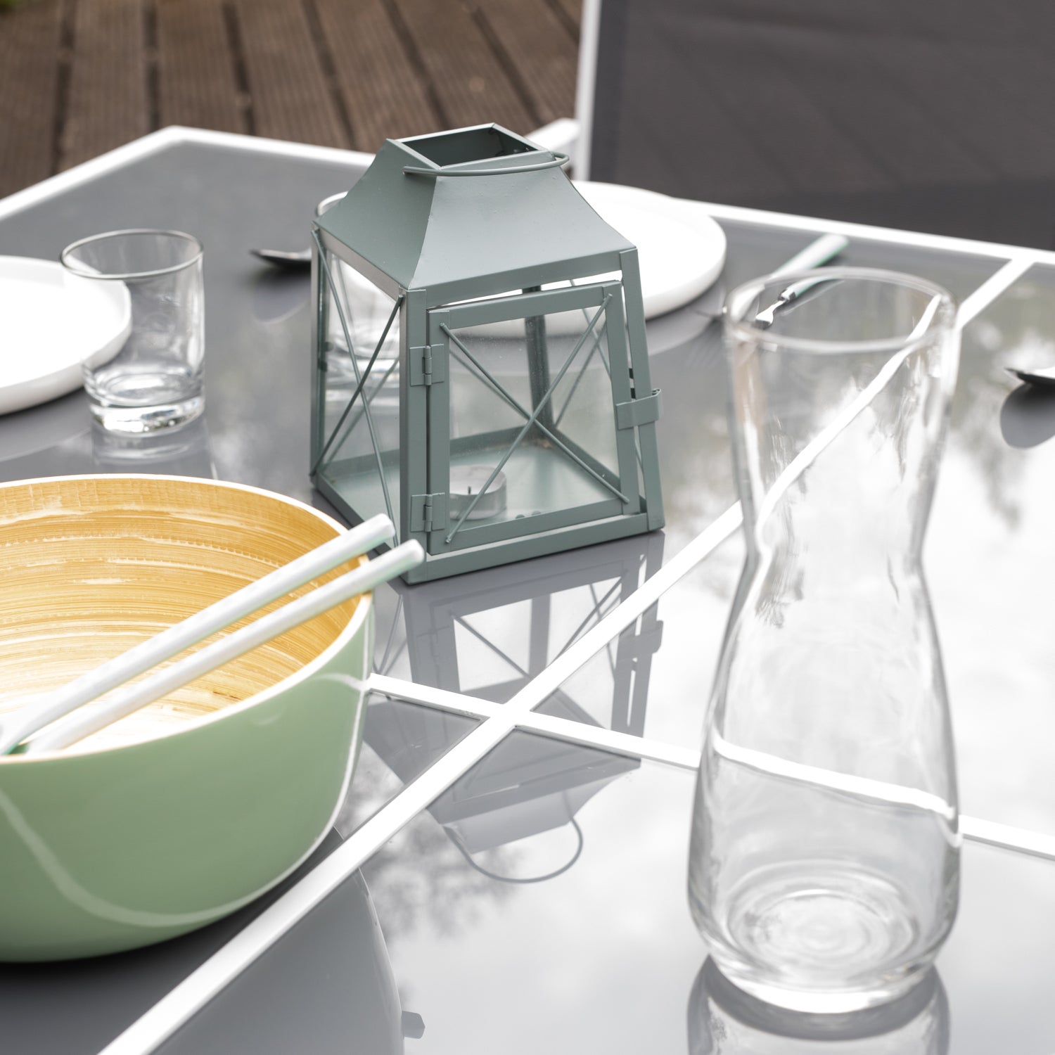 Salon de jardin 8 places gris et blanc aluminium CAGLIARI - 5