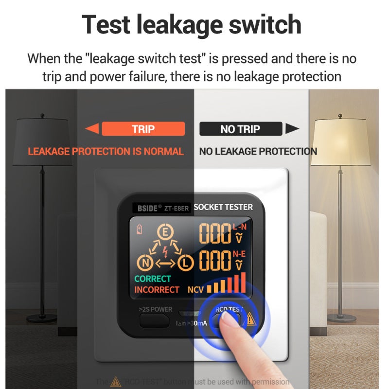 Détecteur de tension électrique avec écran LCD numérique, tester de prise, fonctions de test NCV et polarité, inspection de sécurité pour maison, écol - 4