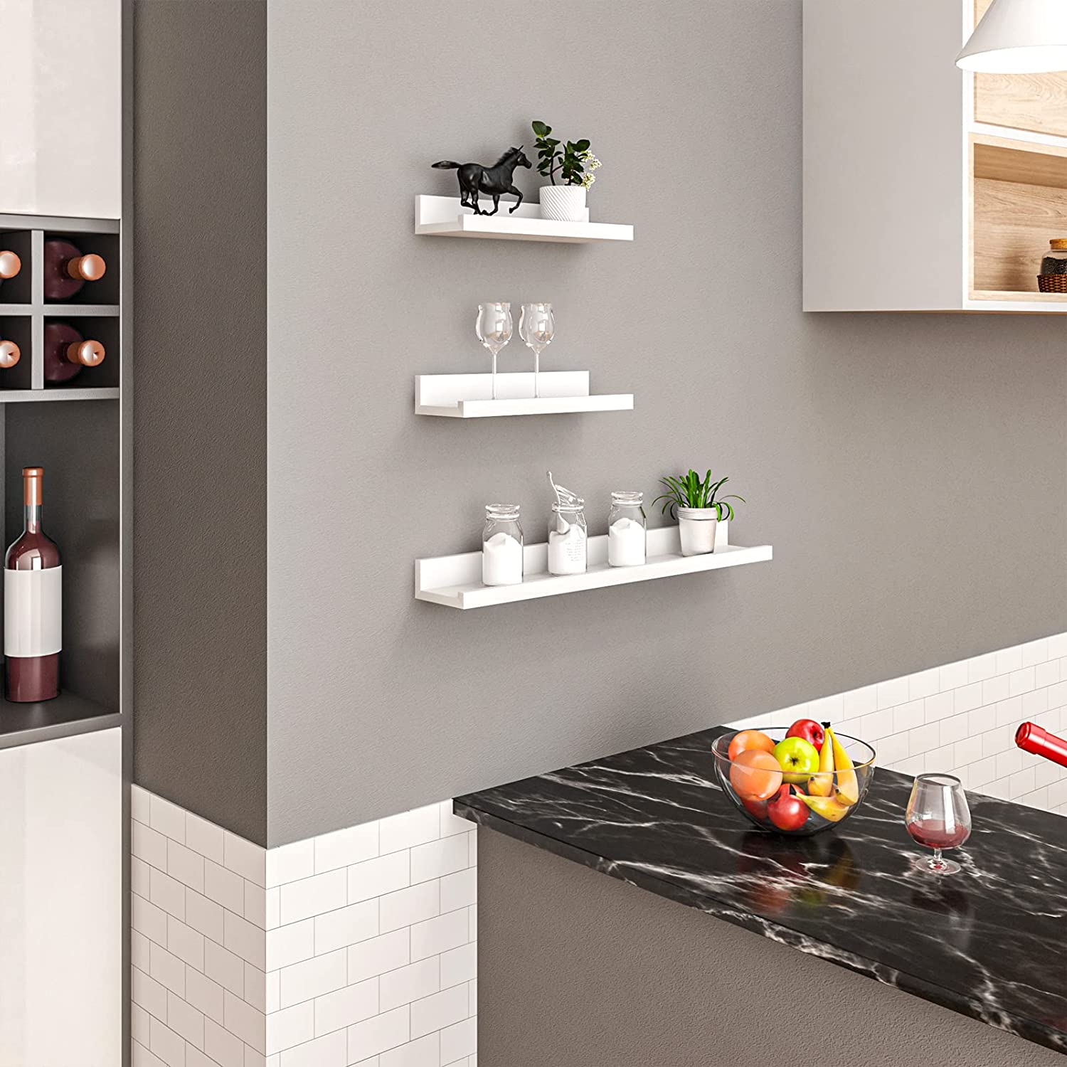 WOLTU Étagère Murale Lot de 3，Étagère de Rangement en MDF pour Salon，Cuisine，Chambre，Bureau，Blanche - 2