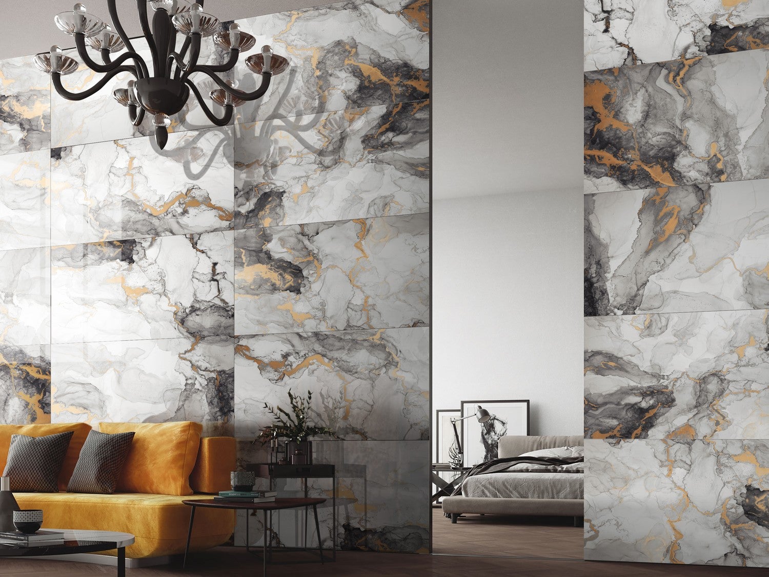 Carrelage sol/mur effet marbre SMOKE GOLD BRILLANT L.120 x l.60cm - 2